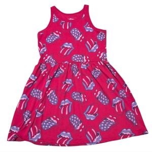 Girls Rolling Stones Dress Red Blue Tongue Sleeveless Size Large 10/12